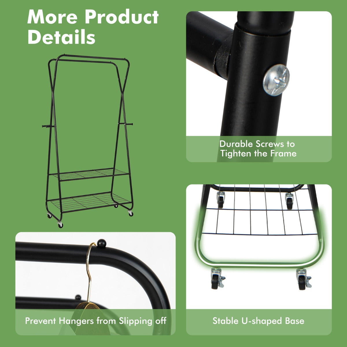 Rolling Garment Rack on Wheels with Double Hanging Rods for Bedroom/Balcony/Dorm