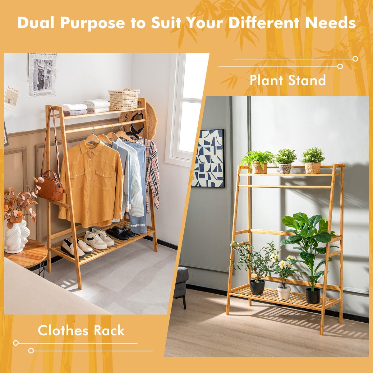 Multifunctional bamboo wardrobe works in bedrooms, entryways, living rooms, or as a plant rack