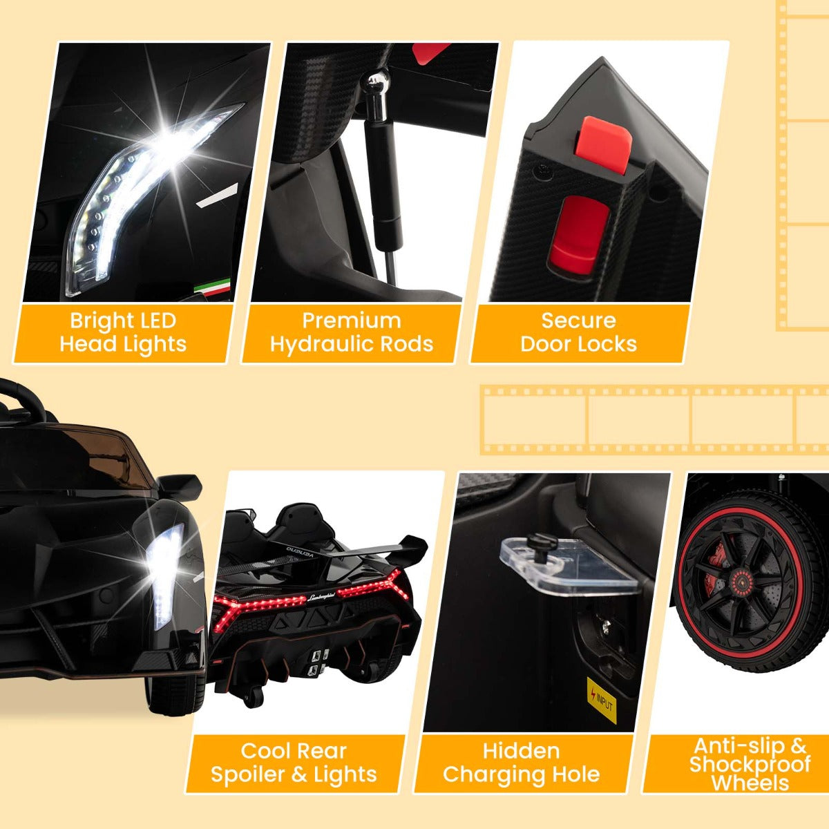 Costway Licensed Lamborghini 4WD Kids Ride-on Sports Car for Kids-Black