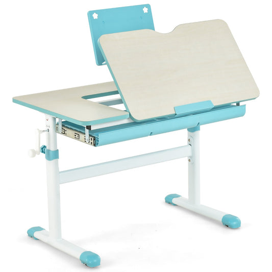 Costway Height-Adjustable Kids Desk with Tilt Desktop and Book Stand for Writing Drawing Reading-Blue