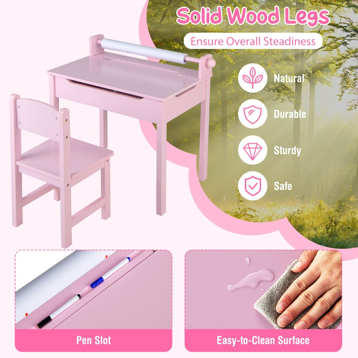 Kids activity table is suitable for drawing, learning, eating and play from age three