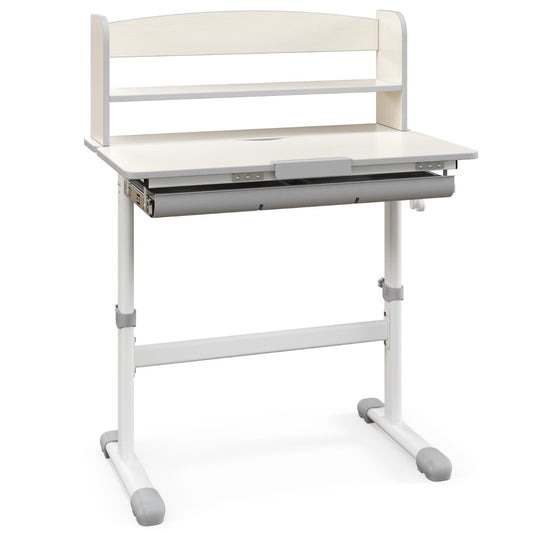 Costway Home School Student Learning Desk with Storage Drawer & Scale Ruler for 3-12 Years Old-Grey