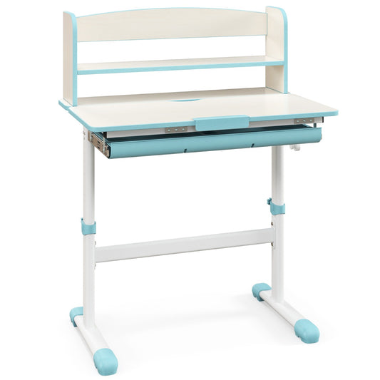 Costway Home School Student Learning Desk with Storage Drawer & Scale Ruler for 3-12 Years Old-Blue