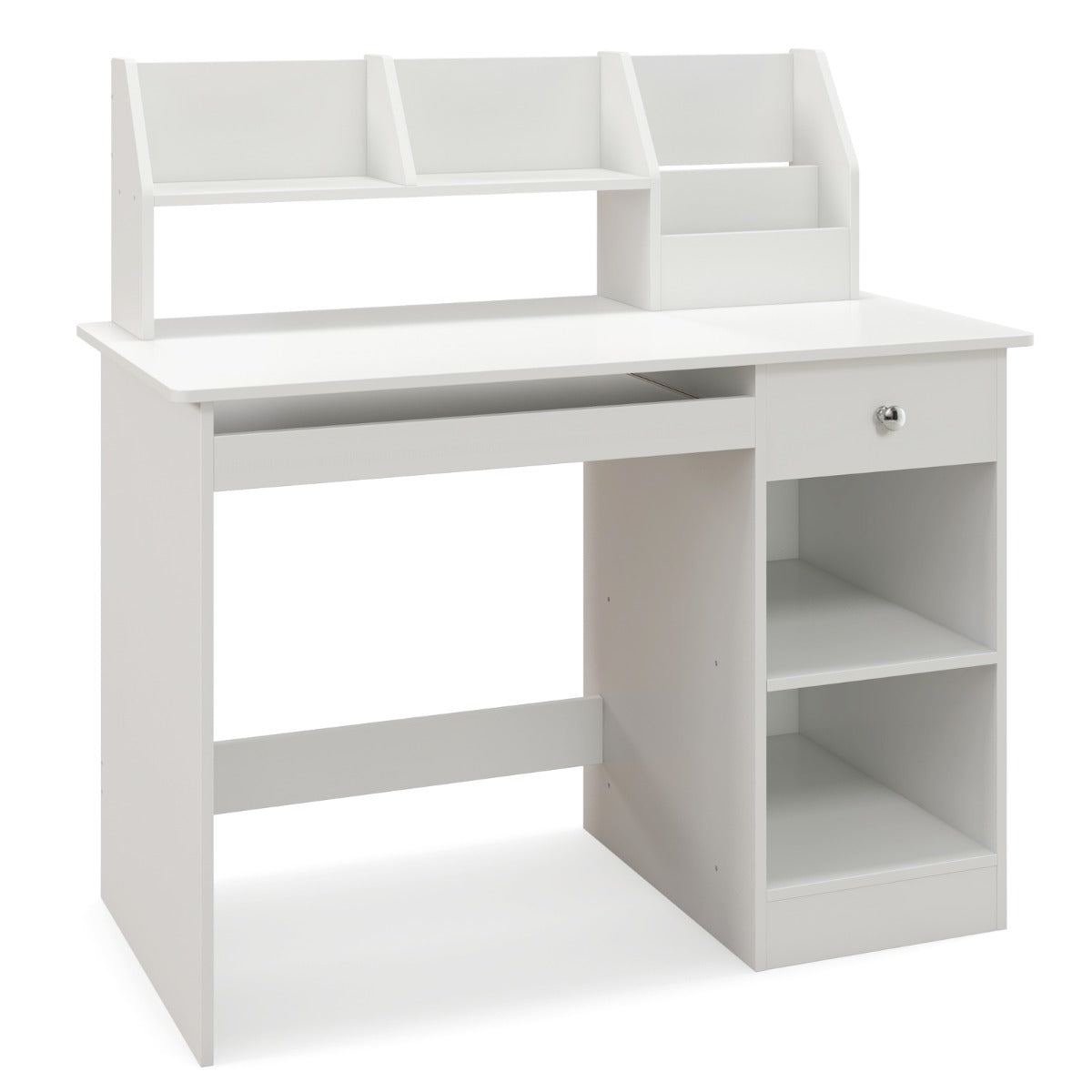 Kids Study Desk with Storage Shelves and Keyboard Tray-White