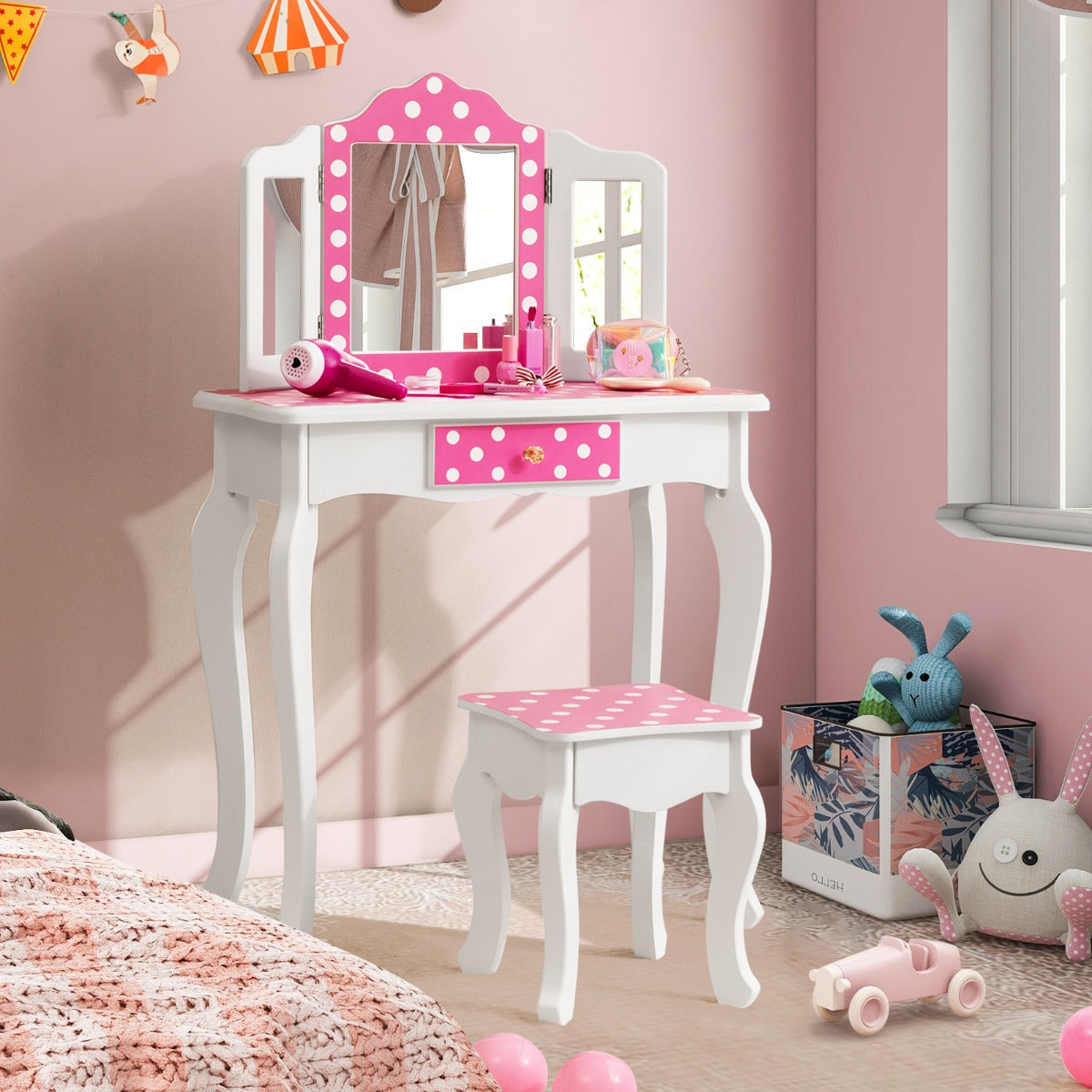 Pink or blue snowflake vanity set is a charming birthday or Christmas gift for little ones