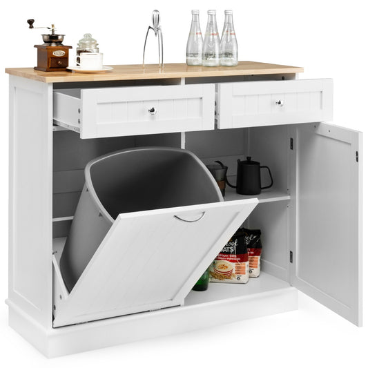 Kitchen Trash Can with Adjustable Shelf for Kitchen-White