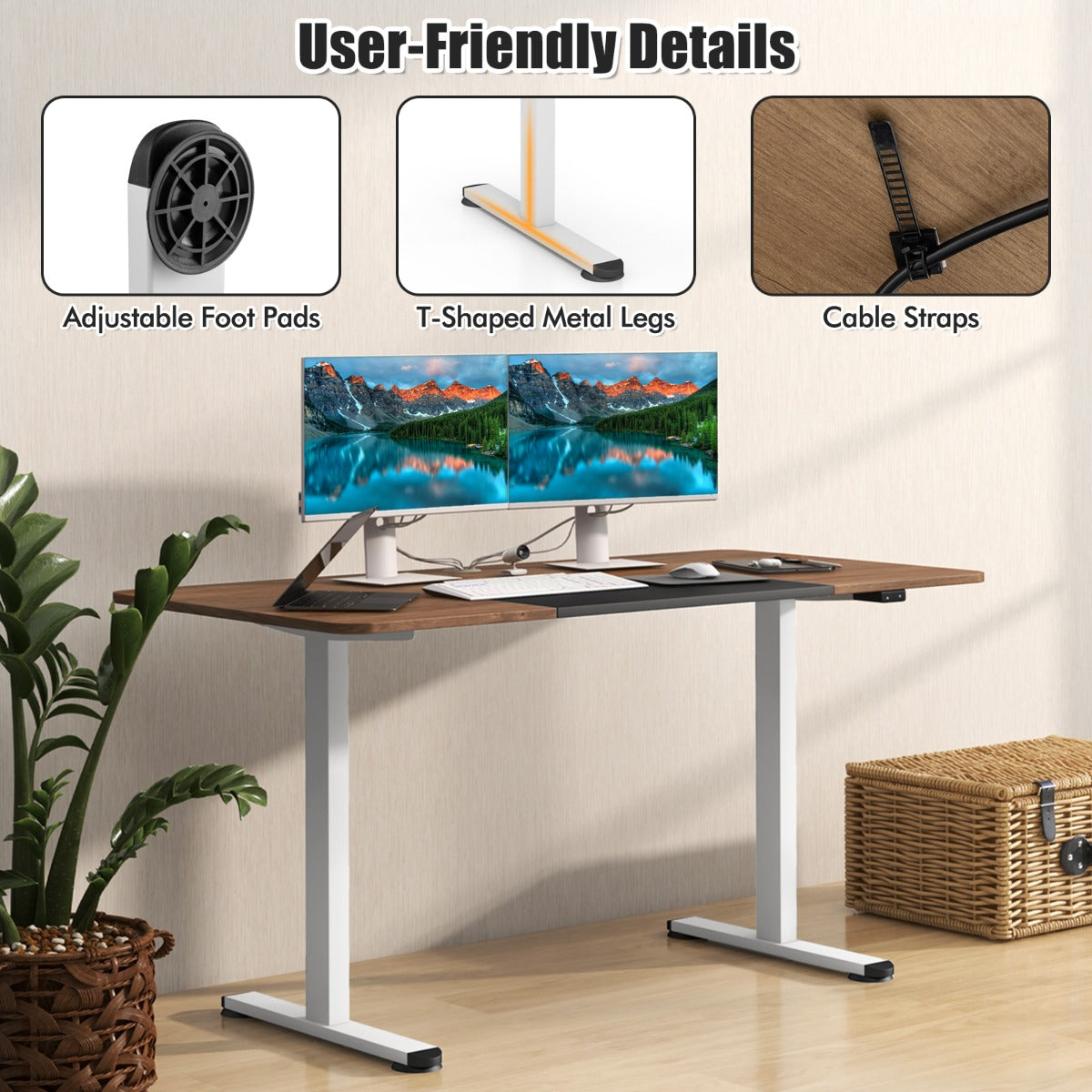 Large Electric Standing Desk with Button Controller for Office-Natural