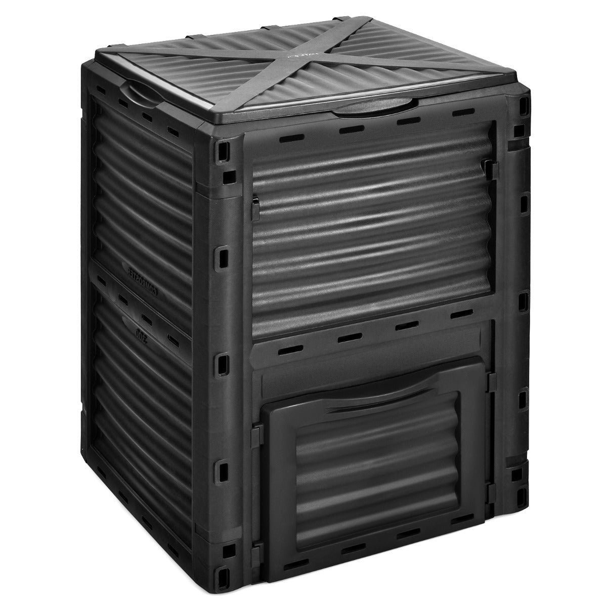 Large Outdoor Compost Bin 300L with Top Flip Door and Latch-on Lid-Black
