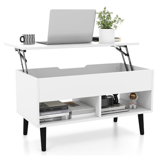 Costway Lift Top Coffee Table with Hidden Storage for Living Room, Office-White