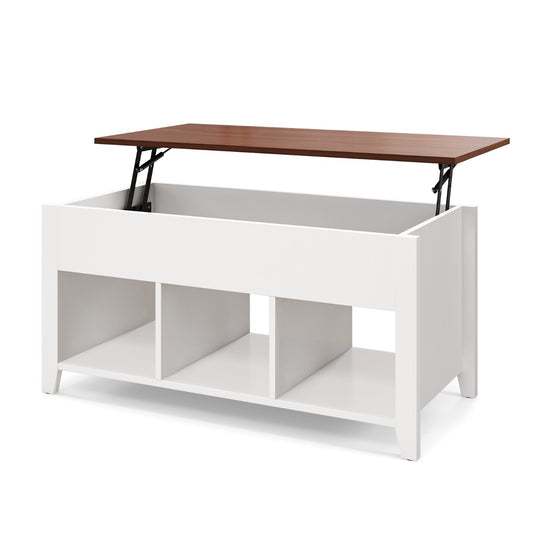 Costway Lift Up Coffee Table with Lift Top and Hidden Compartment-White
