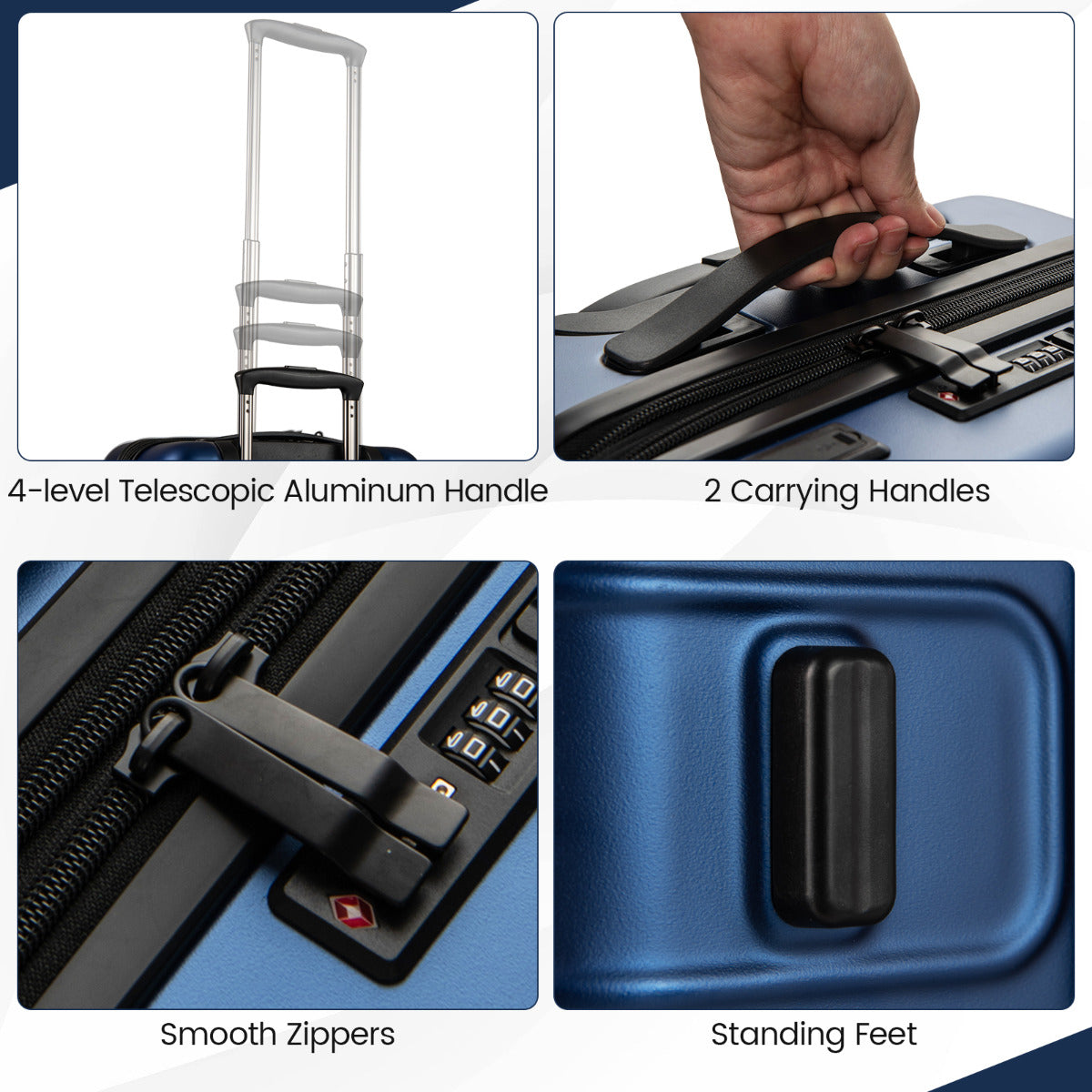 Lightweight PC Hardside Suitcase with Double TSA Lock for Travel/Camping-Navy