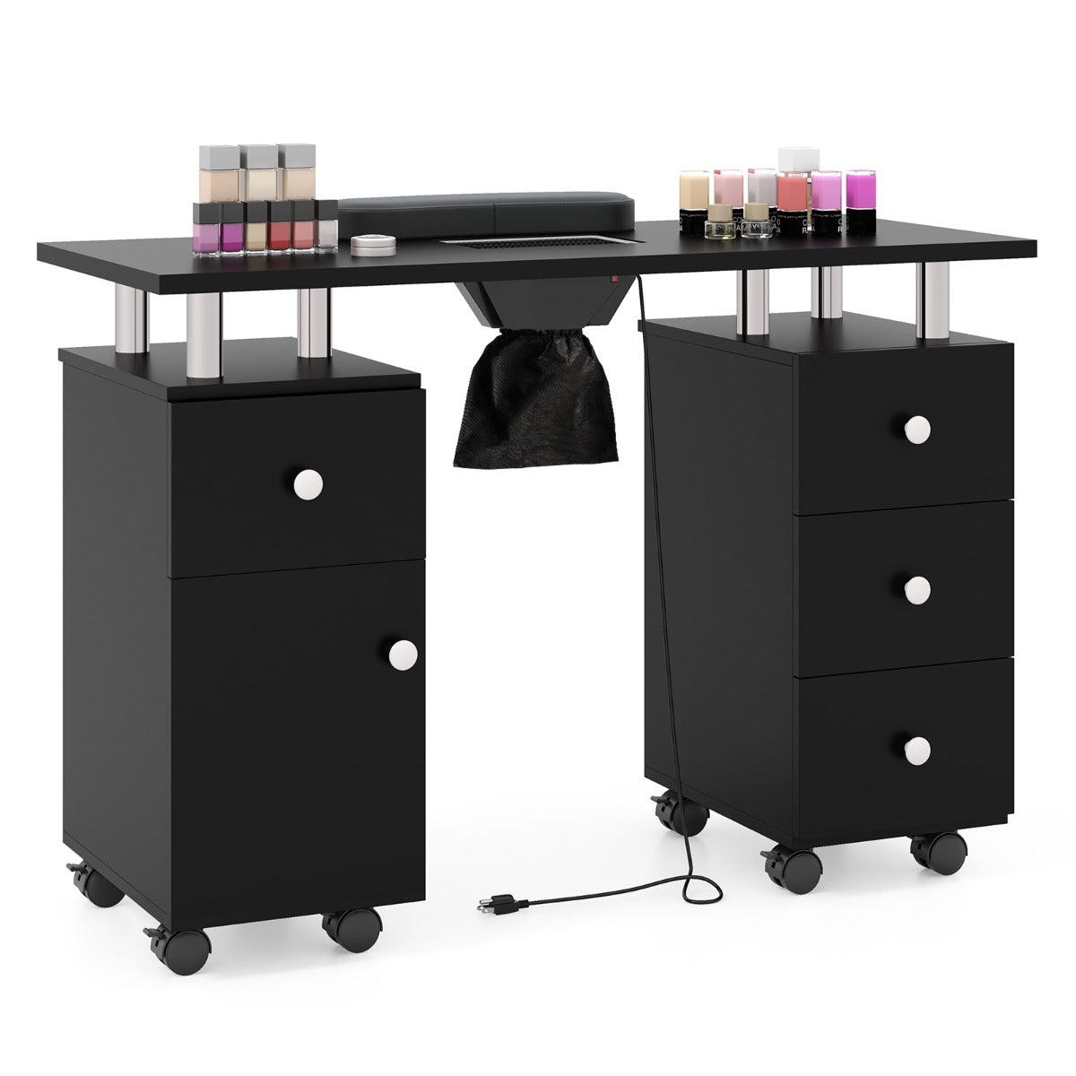 Manicure Table Nail Desk with Electric Dust Collector 3 Dust Bags-Black