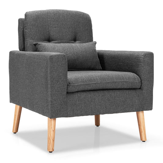 Costway Modern Leisure Chair with Waist Pillow for Bedroom Living Room and Office-Grey