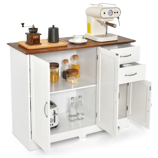 Modern Storage Buffet Cabinet with 2 Drawers and Adjustable Shelf-White