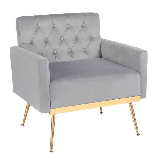 Costway Modern Velvet Accent Chair with Button Tufted Back-Grey