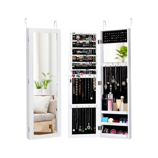 Costway Wall/Door Mounted Jewelry Armoire with Storage Shelves and 2 Hanging Hook-White