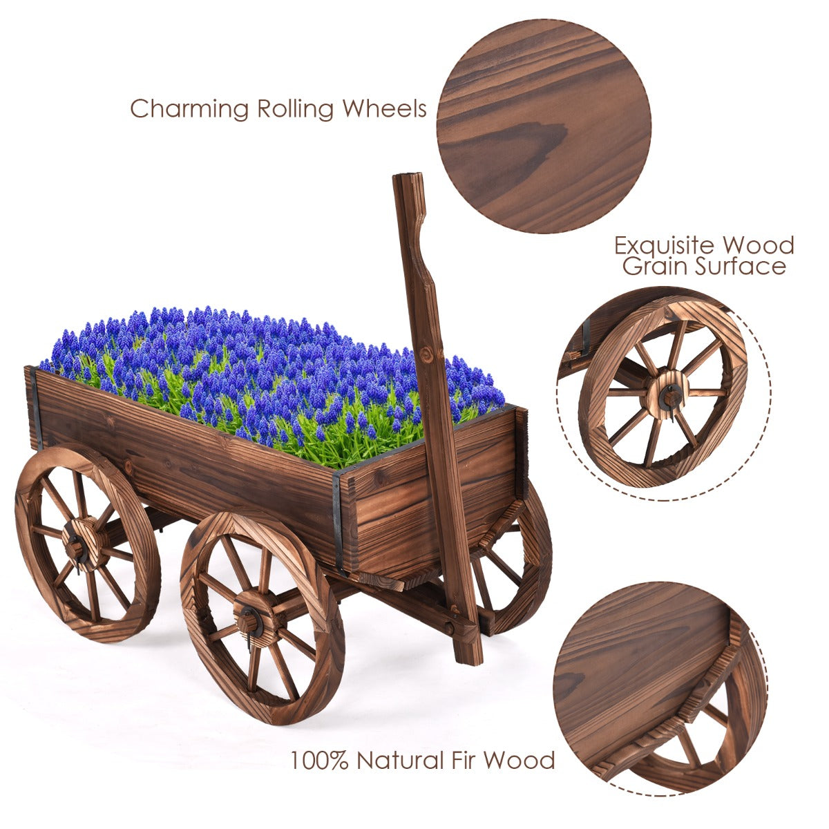 Costway Multifunctional Flower Cart Made of Anti-Corrosion Wood with 4 Wheels