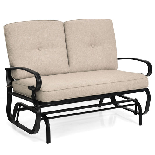 Two-seat patio glider allows you to enjoy smooth outdoor rocking with a partner, friend, or family member