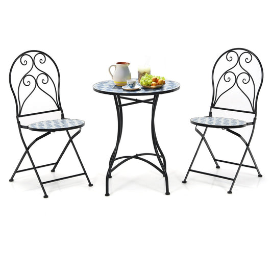 Costway 3-Piece Floral Bistro Set with Round Table and 2 Folding Chairs