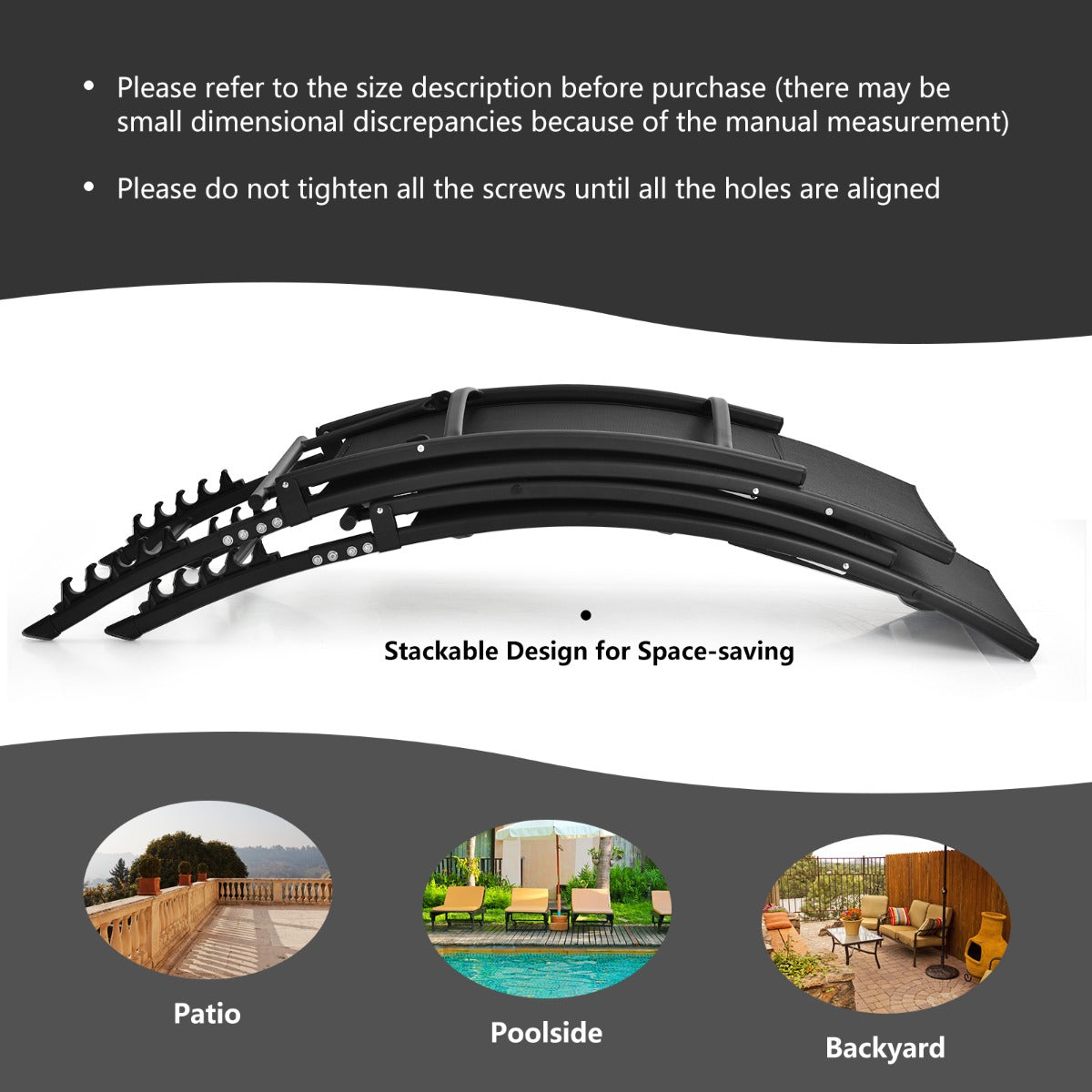 Black folding sun loungers combine modern style with practical comfort for patios and gardens
