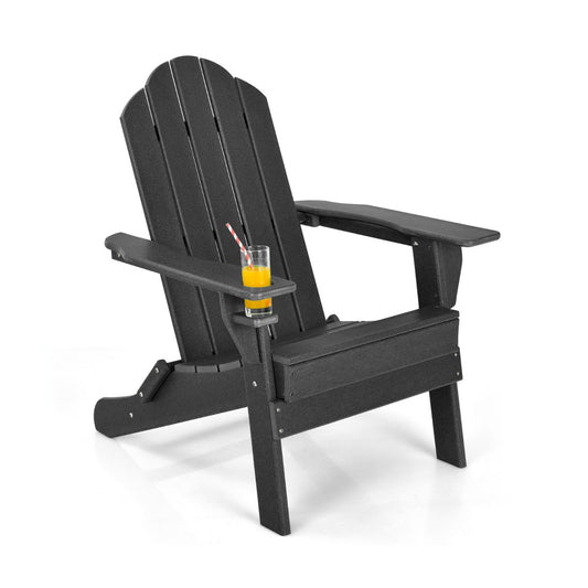 Costway Folding Adirondack Chair with Cup Holder for Outdoor-Black