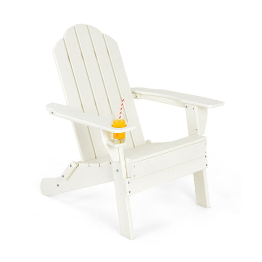 Costway Folding Adirondack Chair with Cup Holder for Outdoor-white