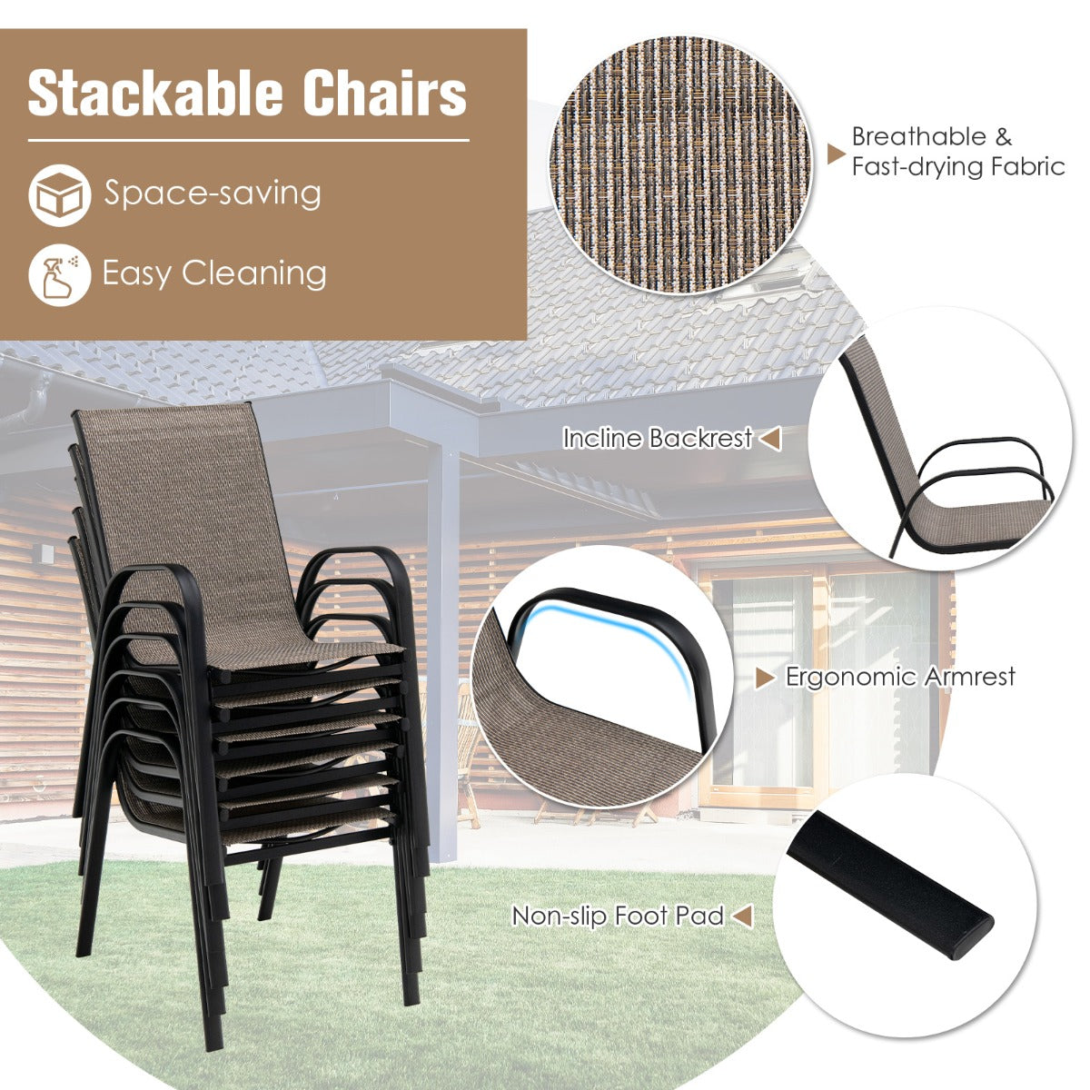 Seven-piece patio set ships in two boxes with simple instructions for quick home assembly