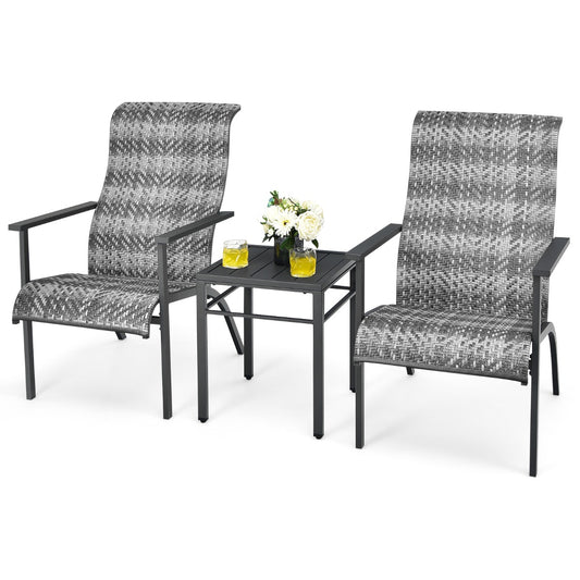 Costway 3-Piece PE Rattan Bistro Chairs with Coffee Table for Garden