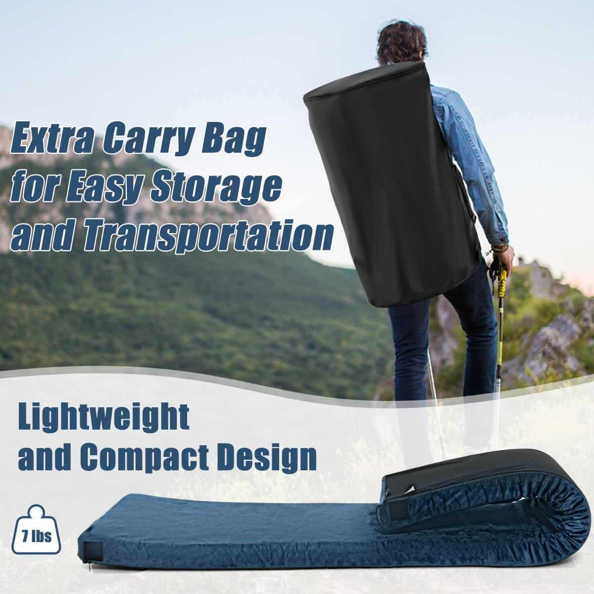 Waterproof Roll up Memory Foam Camping Mattress for Sleepover, Traveling, Hiking
