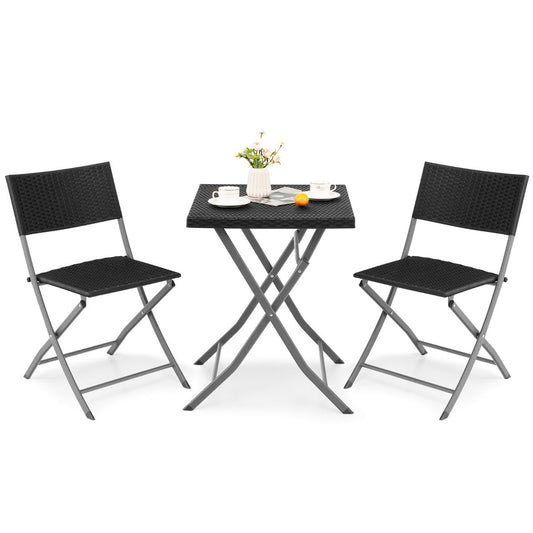 Wide folding patio chairs with cozy backrests provide comfortable seating for two people