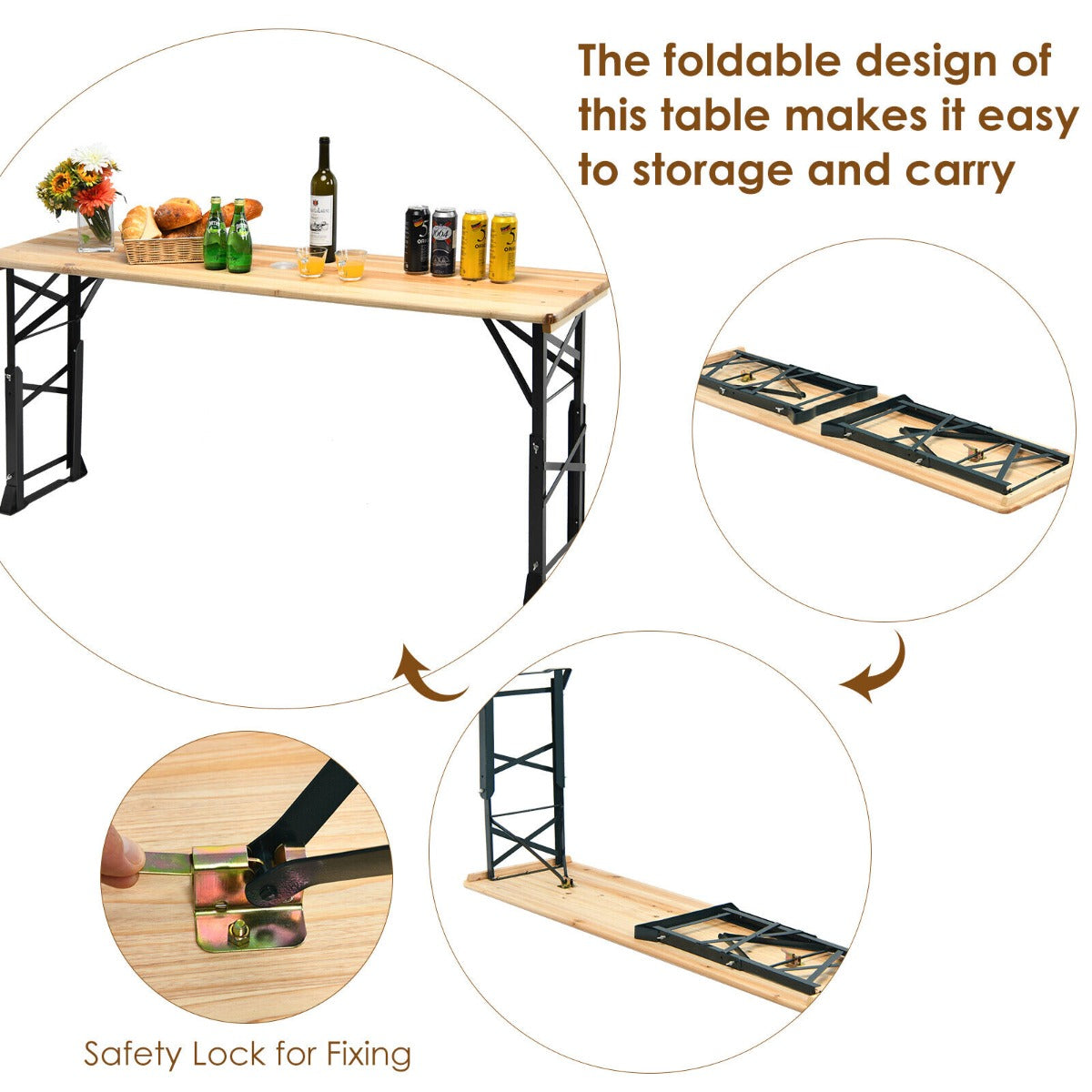 Patio Folding Picnic Table with Adjustable Heights for Camping/Party/Backyard