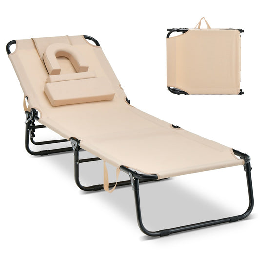 Costway Reclining Beach Chair with Detachable Pillows for Outdoor