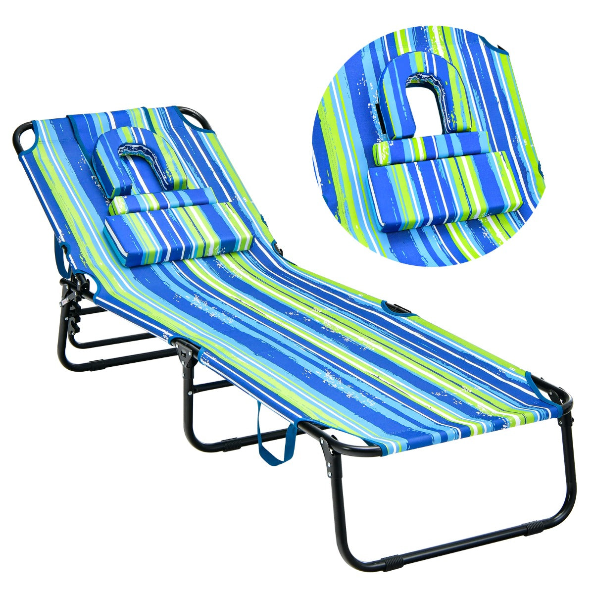 Folding Face Down Tanning Chair with 3 Removable Pillows for Patio
