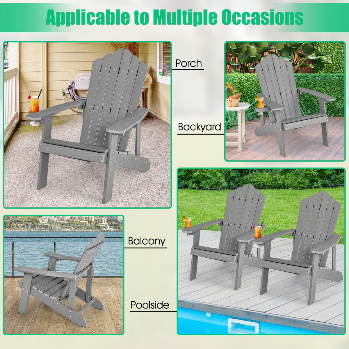 Adirondack Chair with Cup Holder for Patio-Silver