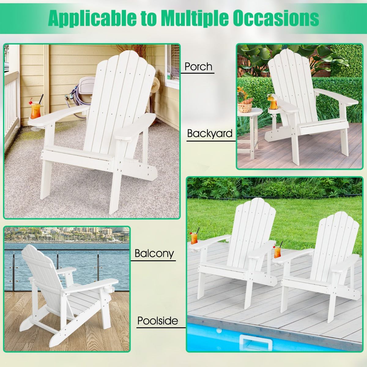 Adirondack Chair with Cup Holder for Patio-White