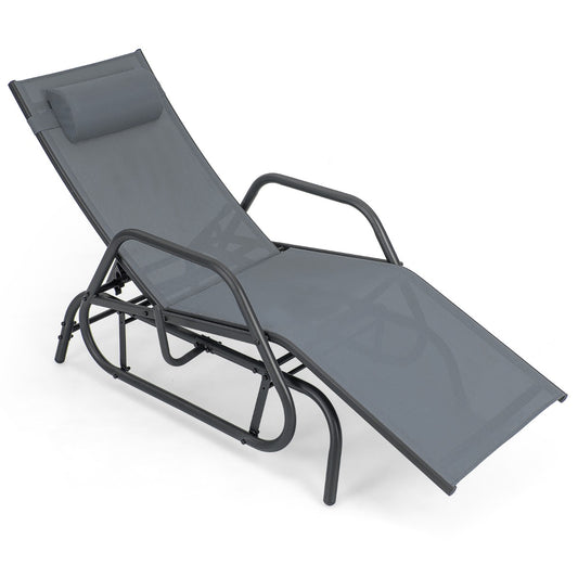 Outdoor Chaise Lounge Glider Chair with Armrests and Pillow for Poolside