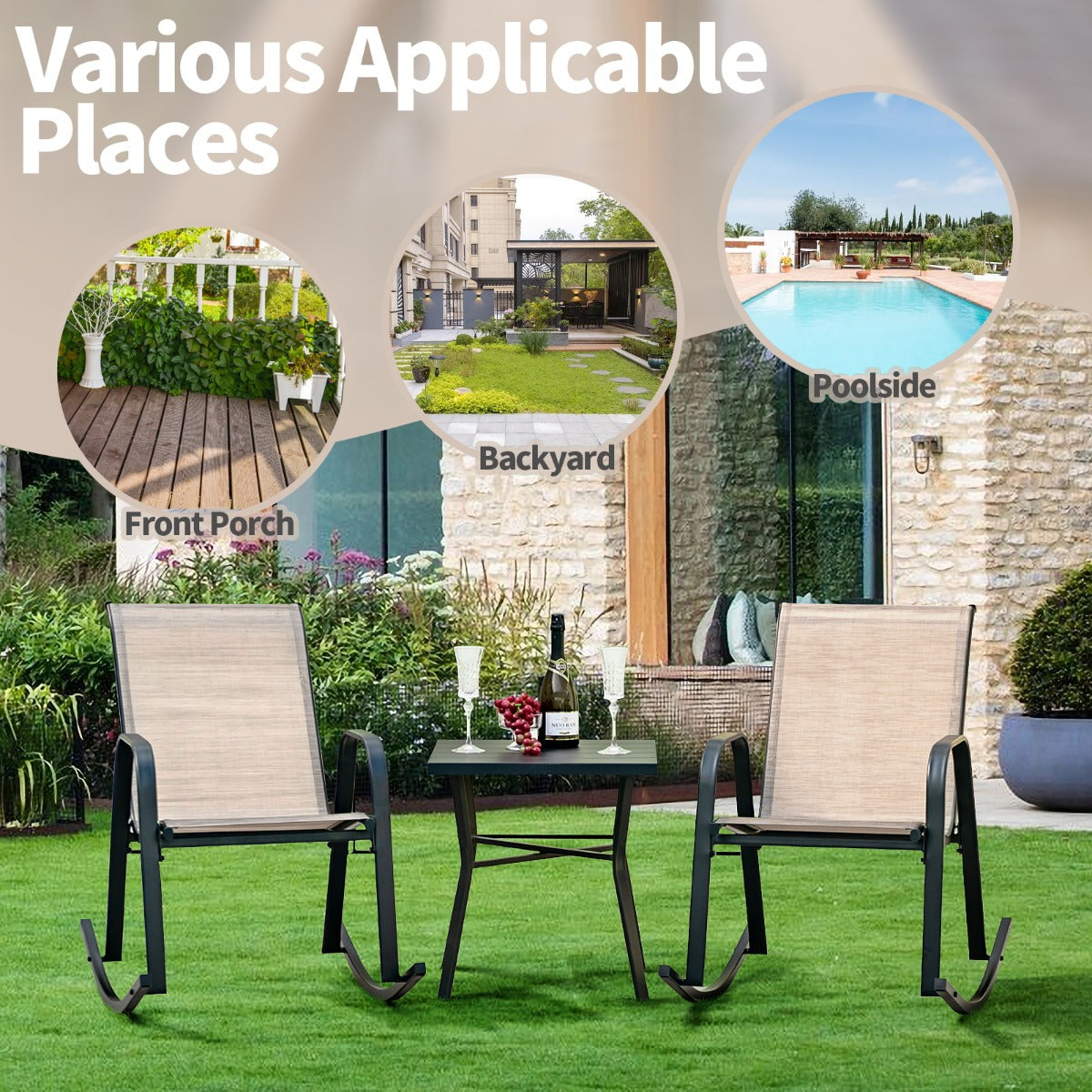 Costway Set of 2 Patio Rocking Chair with Breathable Fabric Seat-Brown