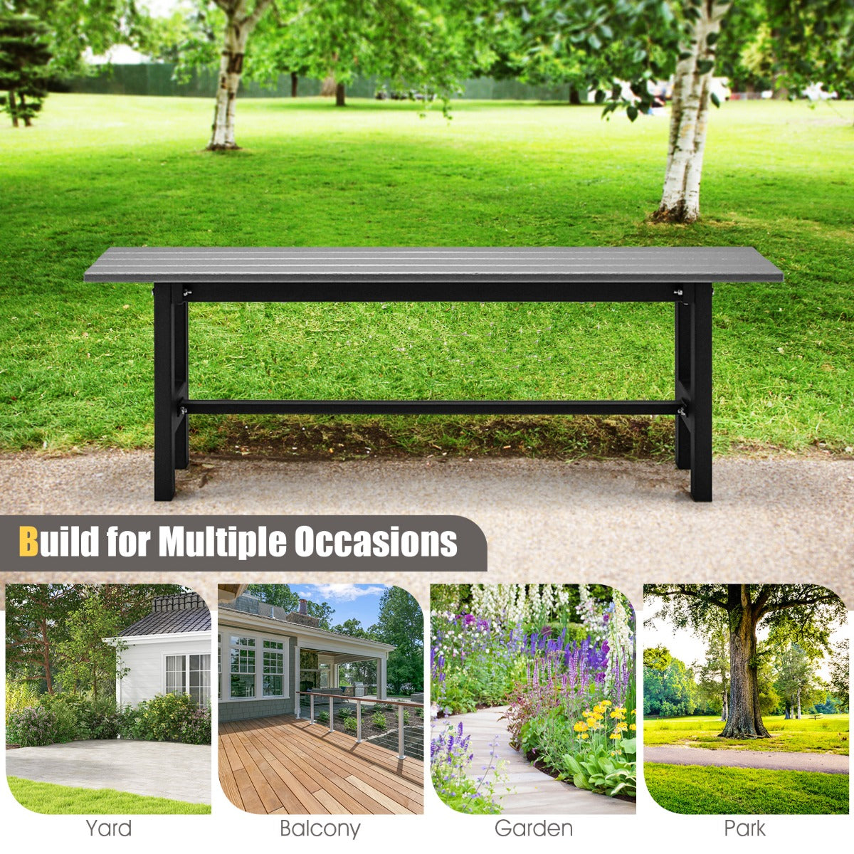 120cm 2-Person Outdoor Bench with Slatted Seat-Grey