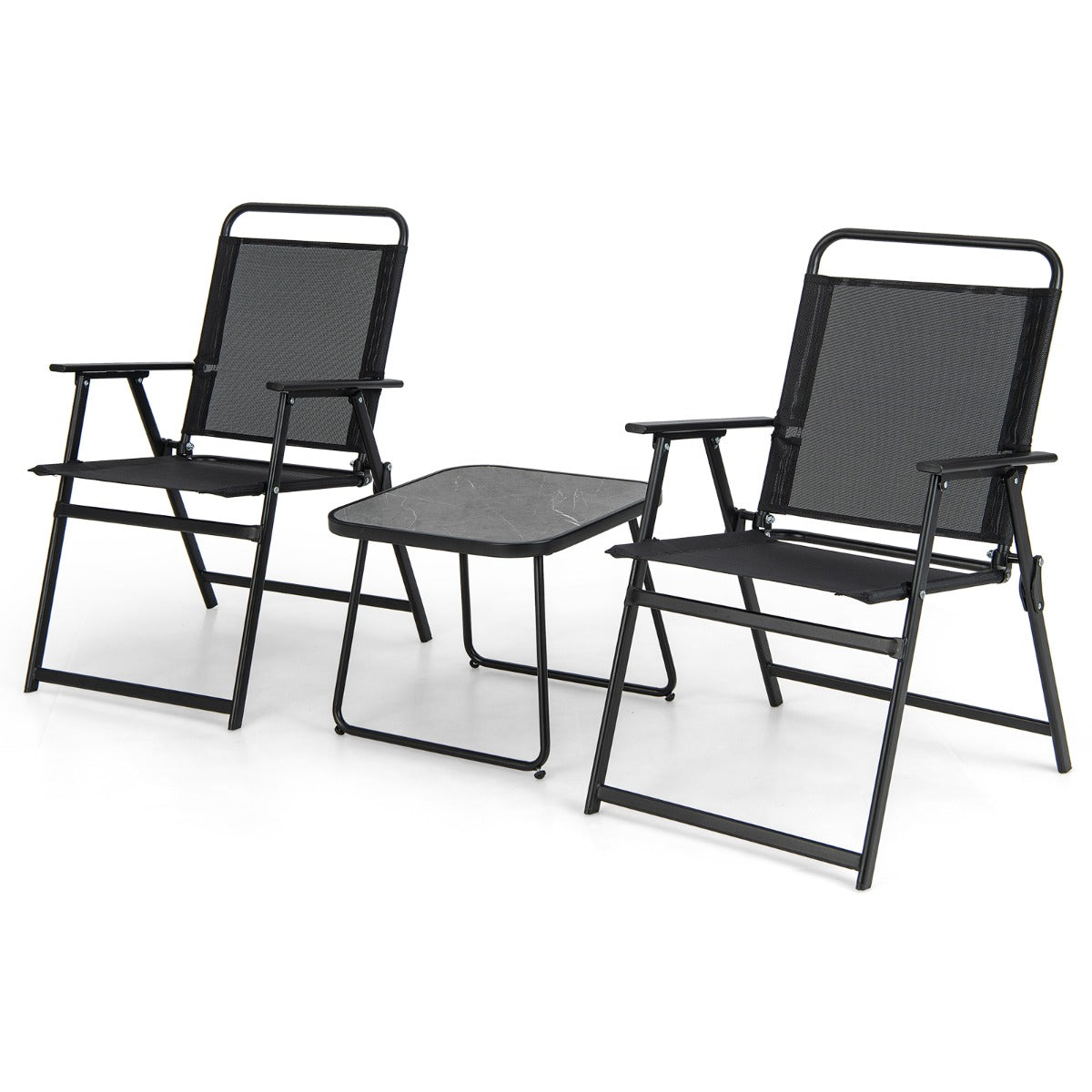 3 Piece Patio Folding Conversation Set with Coffee Table for Backyard