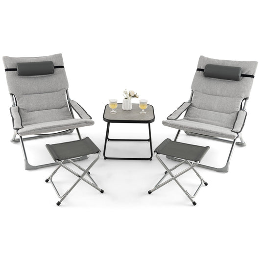 5 Piece Patio Sling Chair Set with Ottoman & Coffee Table for Garden