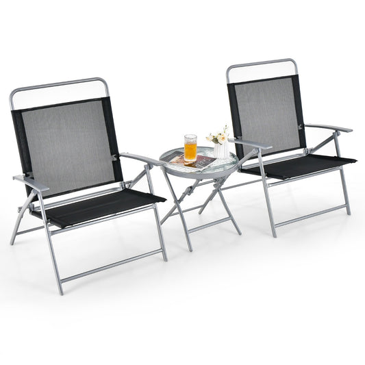 Costway 3PCS Patio Bistro Set with 2 Foldable Chairs for Yard/ Porch