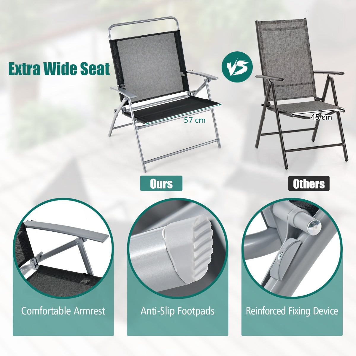 Compact three-piece bistro set is suitable for patios, balconies, gardens, porches, and poolside