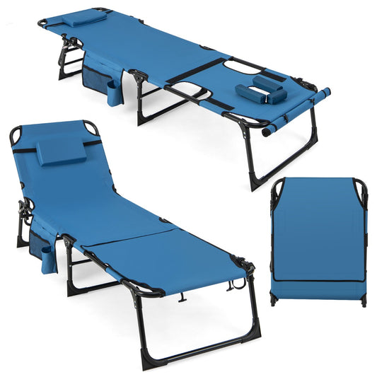 Foldable Beach Lounge Chair with 5-Position Adjustable Backrest-Blue