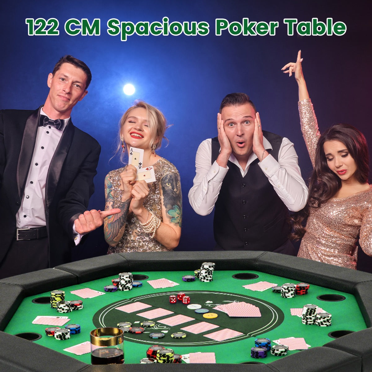 122cm Foldable Poker Table for 8 Players with Padded Rails-Green