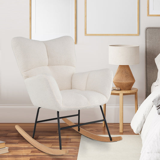 Costway Nursery Rocking Chair with Comfy Backrest and Armrest for Living Room-Beige