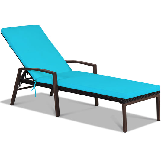 Costway Outdoor Reclining Chaise with Adjustable Backrest for Garden Turquoise