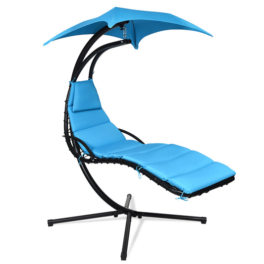 Hanging Lounger Chair with Canopy & Cushion Built-in Pillow-Blue
