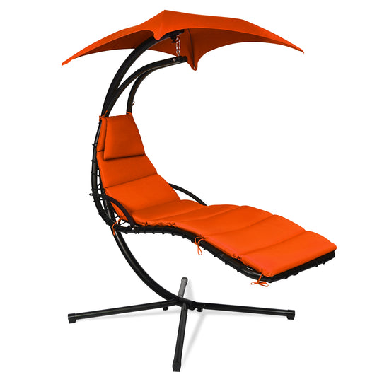 Hanging Lounger Chair with Canopy & Cushion Built-in Pillow-Orange