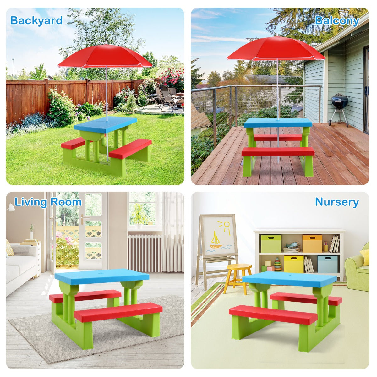 Kids Picnic Table Set with Removable Umbrella for Tea Time