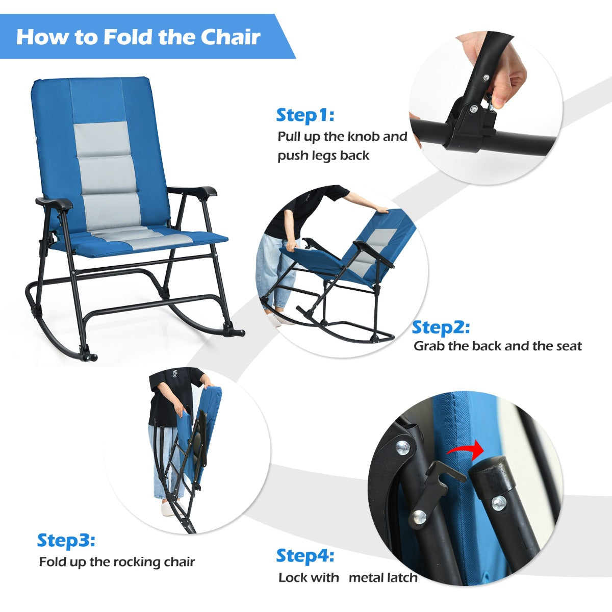 No-assembly folding rocker offers practical comfort for peaceful rest at home or outdoors